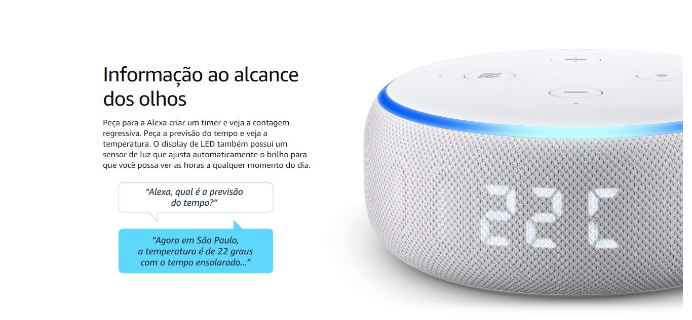  Amazon Smart Home Echo Dot Alexa com Relógio 3ª Geração Branco - B07NQJPQ46 